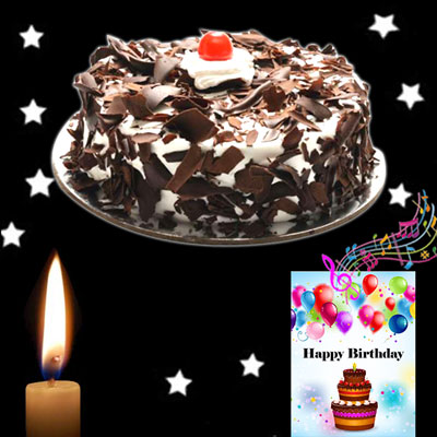 "Round shape chocolate cake - 1kg, Musical Greeting card - Click here to View more details about this Product